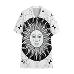 Black And White Celestial Sun Print Cotton Hawaiian Shirt