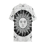 Black And White Celestial Sun Print Cotton Hawaiian Shirt