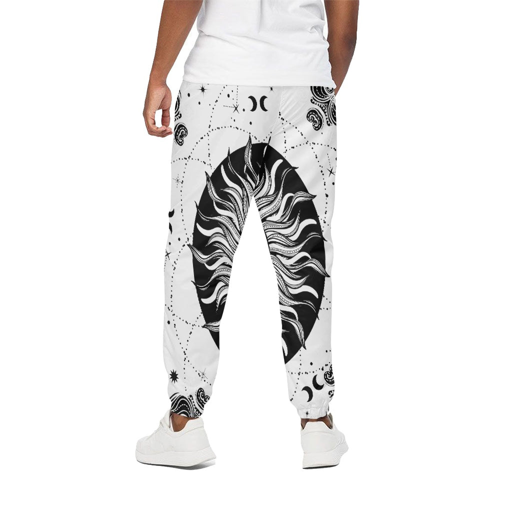 Black And White Celestial Sun Print Cotton Pants