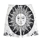 Black And White Celestial Sun Print Cotton Shorts