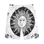 Black And White Celestial Sun Print Cotton Shorts