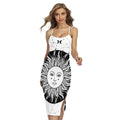 Black And White Celestial Sun Print Cross Back Cami Dress