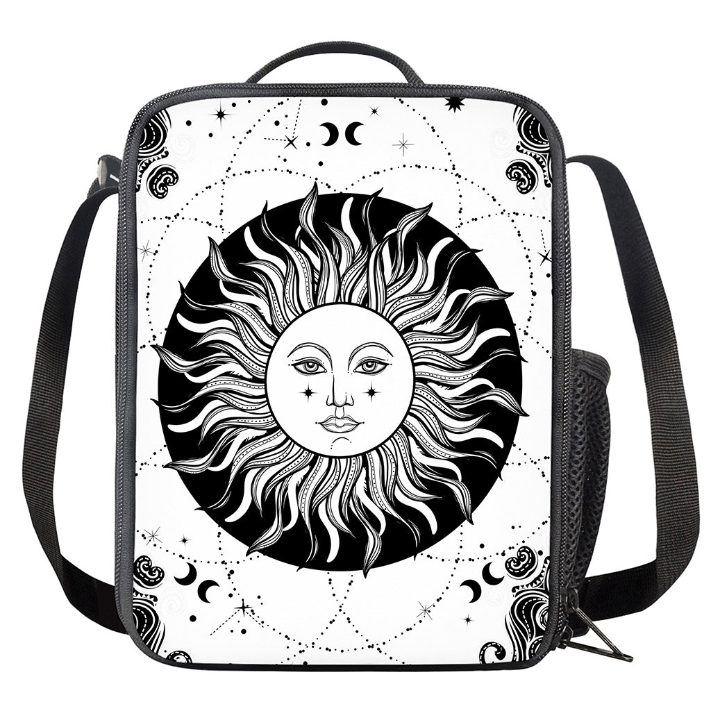 Black And White Celestial Sun Print Crossbody Lunch Bag