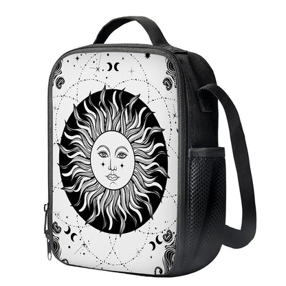 Black And White Celestial Sun Print Crossbody Lunch Bag