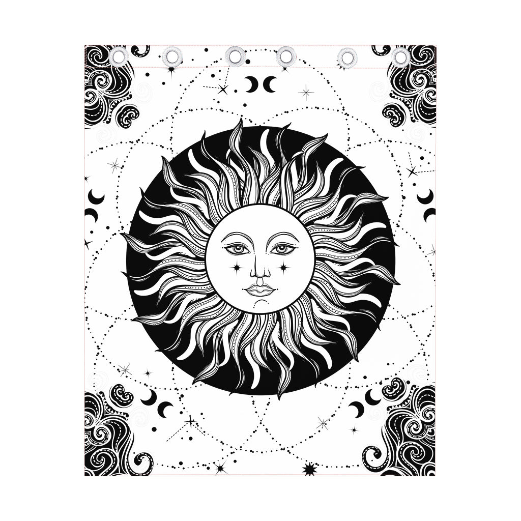 Black And White Celestial Sun Print Curtain