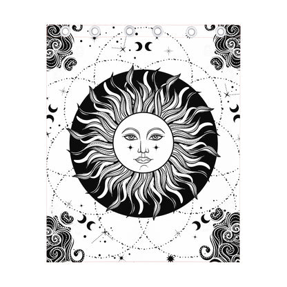 Black And White Celestial Sun Print Curtain
