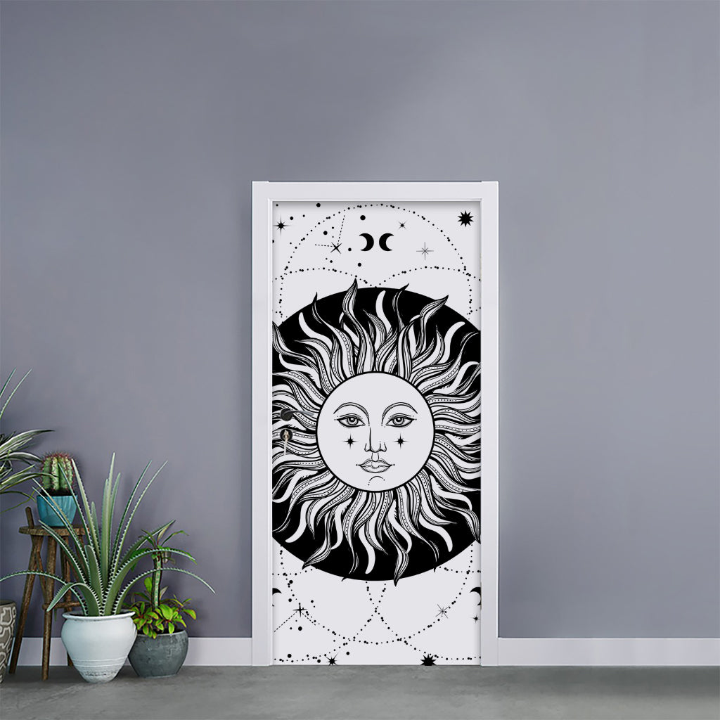Black And White Celestial Sun Print Door Sticker