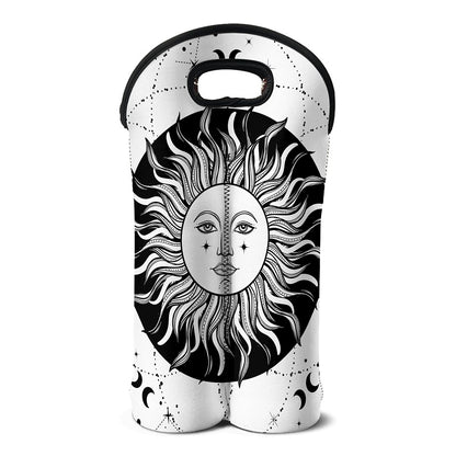 Black And White Celestial Sun Print Double Neoprene Wine Tote