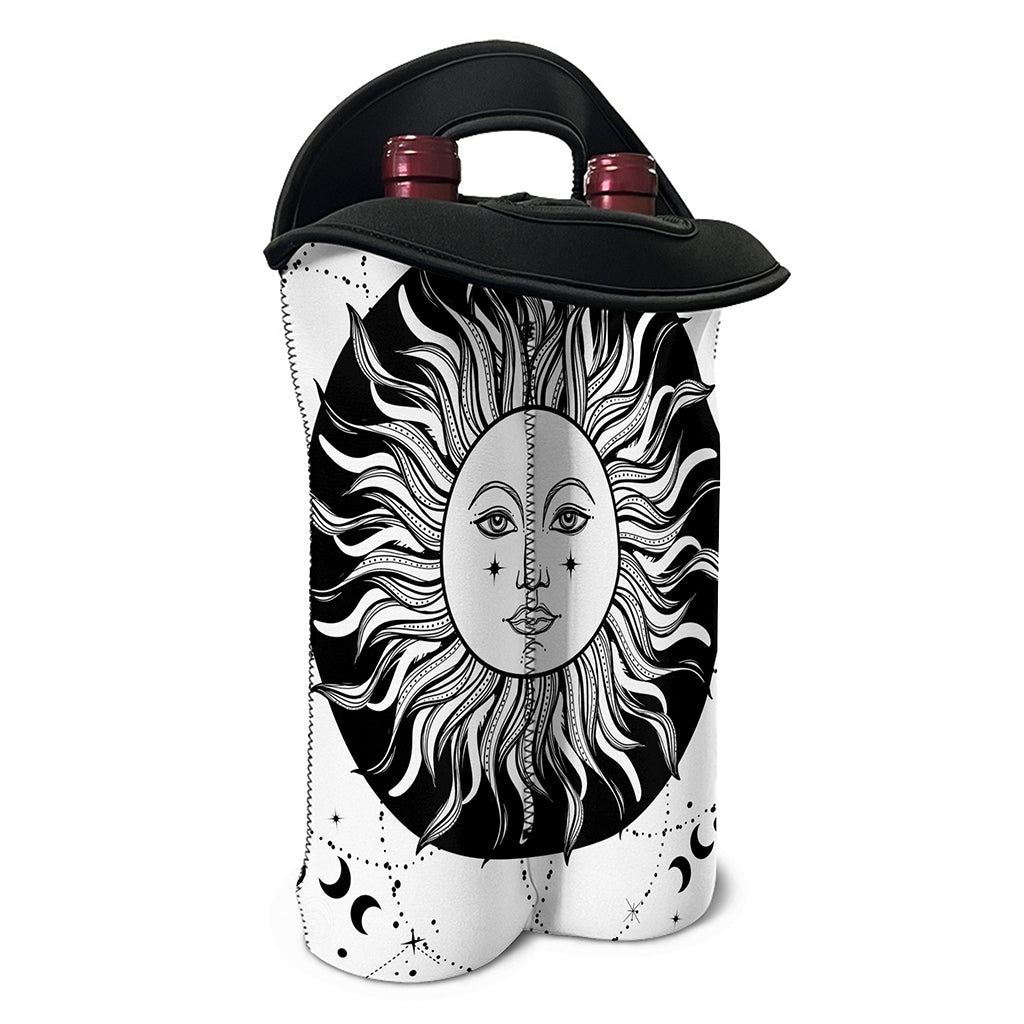 Black And White Celestial Sun Print Double Neoprene Wine Tote