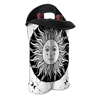 Black And White Celestial Sun Print Double Neoprene Wine Tote