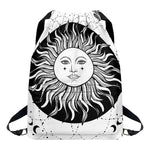 Black And White Celestial Sun Print Drawstring Backpack