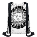 Black And White Celestial Sun Print Drawstring Backpack