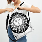 Black And White Celestial Sun Print Drawstring Backpack