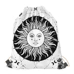 Black And White Celestial Sun Print Drawstring Bag