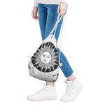 Black And White Celestial Sun Print Drawstring Bag