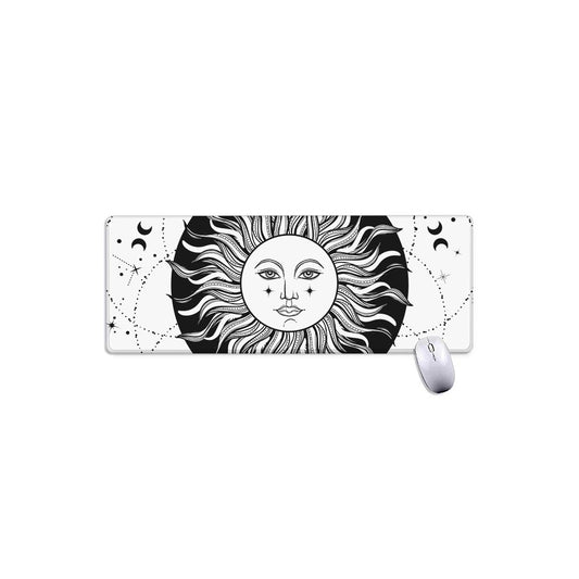 Black And White Celestial Sun Print Extended Mouse Pad