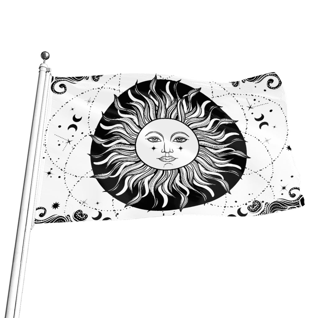 Black And White Celestial Sun Print Flag