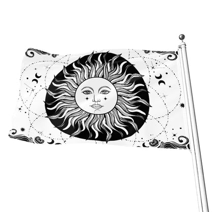 Black And White Celestial Sun Print Flag