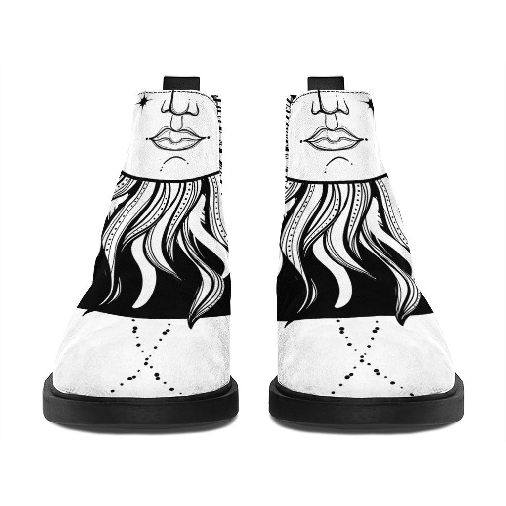 Black And White Celestial Sun Print Flat Ankle Boots