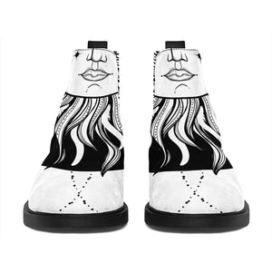 Black And White Celestial Sun Print Flat Ankle Boots