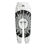Black And White Celestial Sun Print Fleece Lined Knit Pants