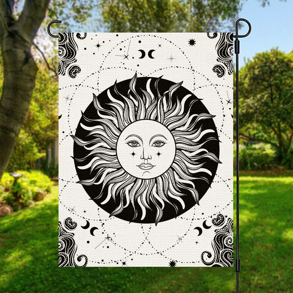 Black And White Celestial Sun Print Garden Flag