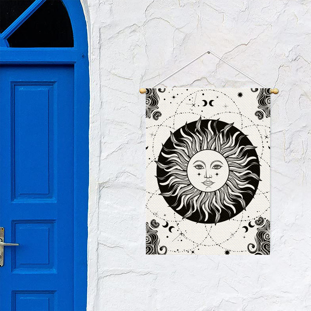 Black And White Celestial Sun Print Garden Flag