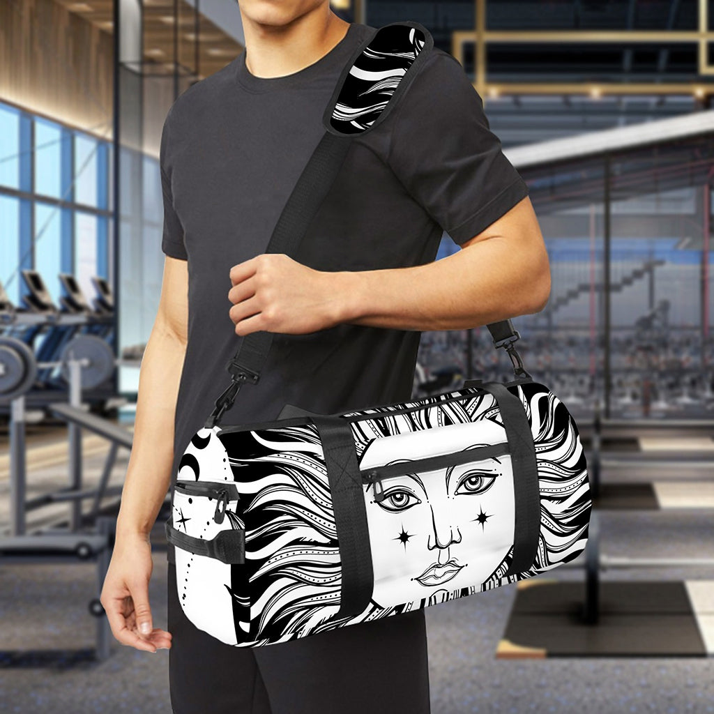 Black And White Celestial Sun Print Gym Bag