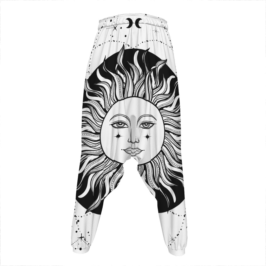 Black And White Celestial Sun Print Hammer Pants