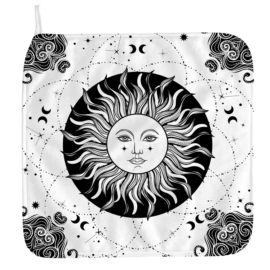 Black And White Celestial Sun Print Hand Towel
