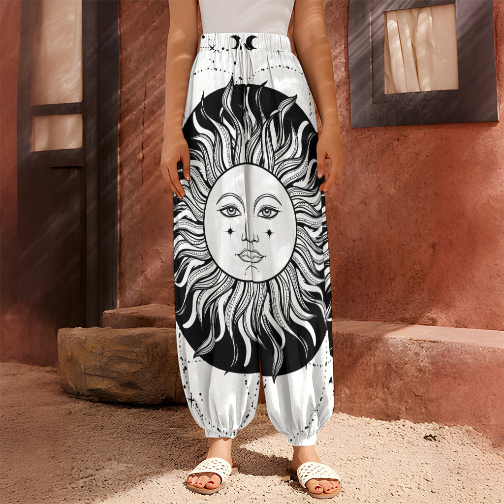 Black And White Celestial Sun Print Harem Pants