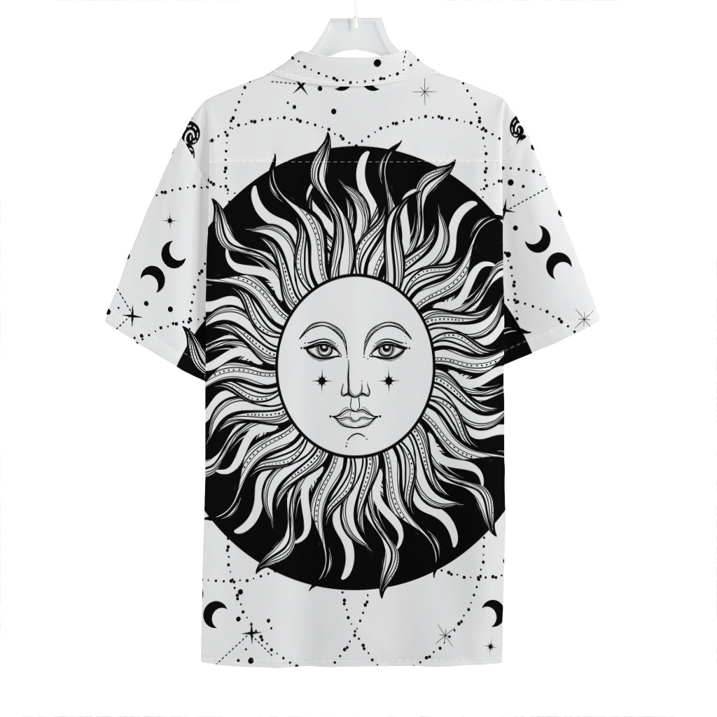 Black And White Celestial Sun Print Hawaiian Shirt