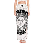 Black And White Celestial Sun Print High Slit Maxi Skirt