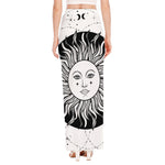 Black And White Celestial Sun Print High Slit Maxi Skirt
