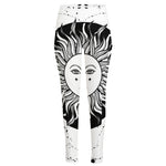 Black And White Celestial Sun Print High-Waisted Pocket Leggings