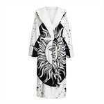 Black And White Celestial Sun Print Hooded Bathrobe