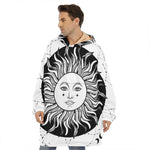 Black And White Celestial Sun Print Hoodie Blanket