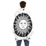 Black And White Celestial Sun Print Hoodie Blanket