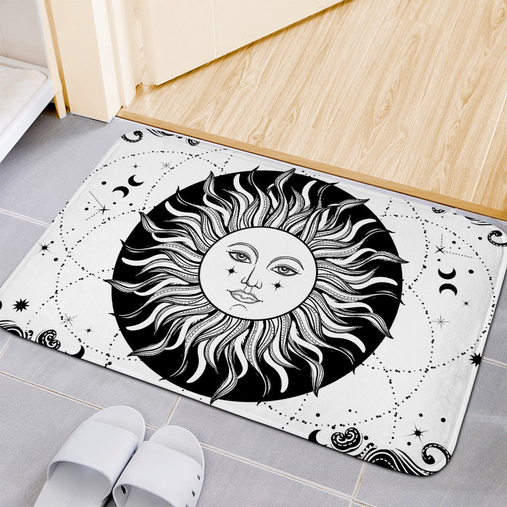 Black And White Celestial Sun Print Indoor Door Mat