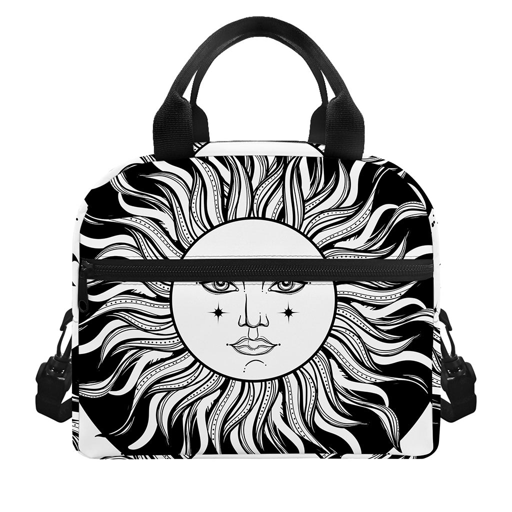 Black And White Celestial Sun Print Insulated Lunch Bag