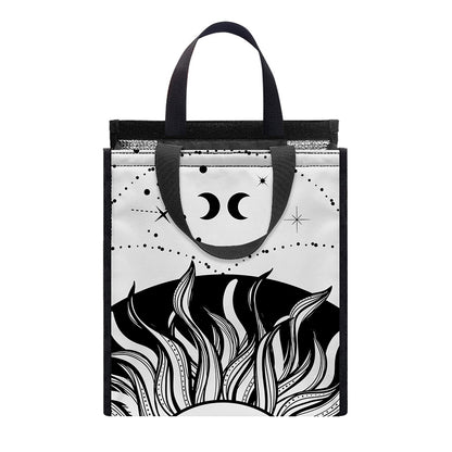 Black And White Celestial Sun Print Insulated Lunch Tote