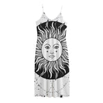 Black And White Celestial Sun Print Jersey Midi Cami Dress