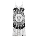 Black And White Celestial Sun Print Jersey Midi Cami Dress