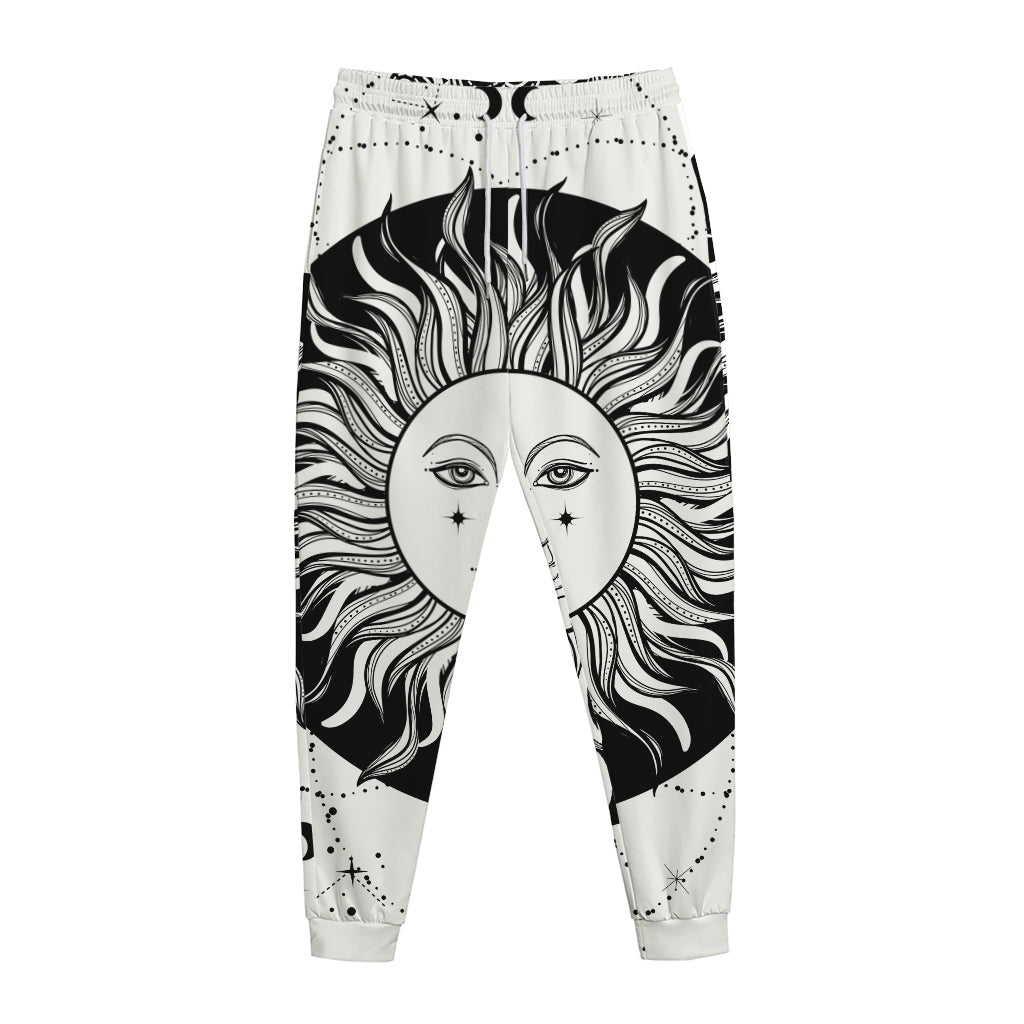 Black And White Celestial Sun Print Jogger Pants
