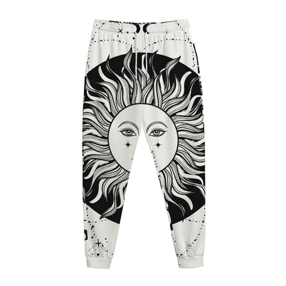 Black And White Celestial Sun Print Jogger Pants