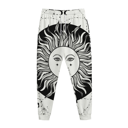 Black And White Celestial Sun Print Jogger Pants