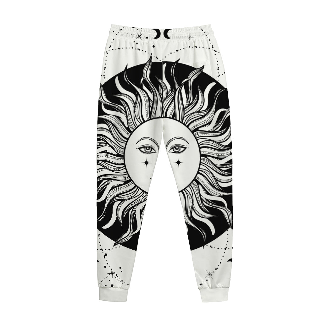 Black And White Celestial Sun Print Jogger Pants