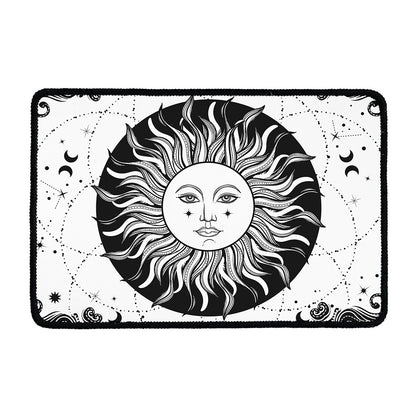 Black And White Celestial Sun Print Kitchen Mat