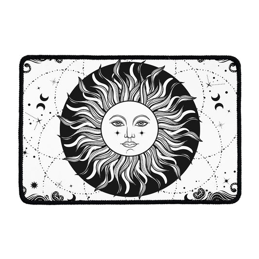 Black And White Celestial Sun Print Kitchen Mat