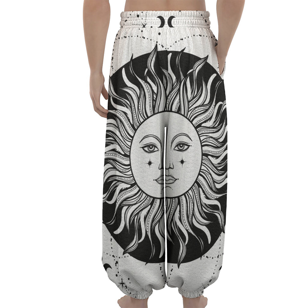 Black And White Celestial Sun Print Lantern Pants